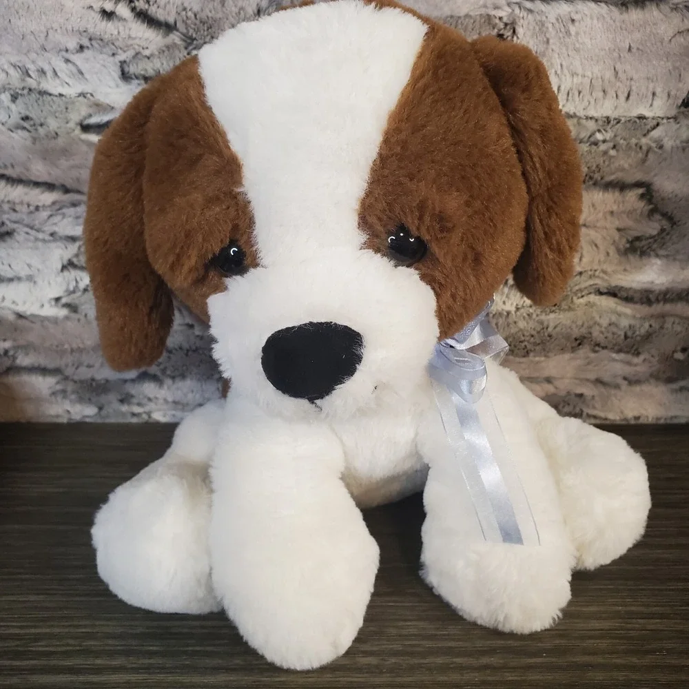 Kellytoy White Brown Dog Plush Sitting Stuffed Animal 11